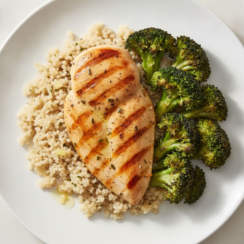 Grilled Chicken Breast with Quinoa and Roasted Broccoli