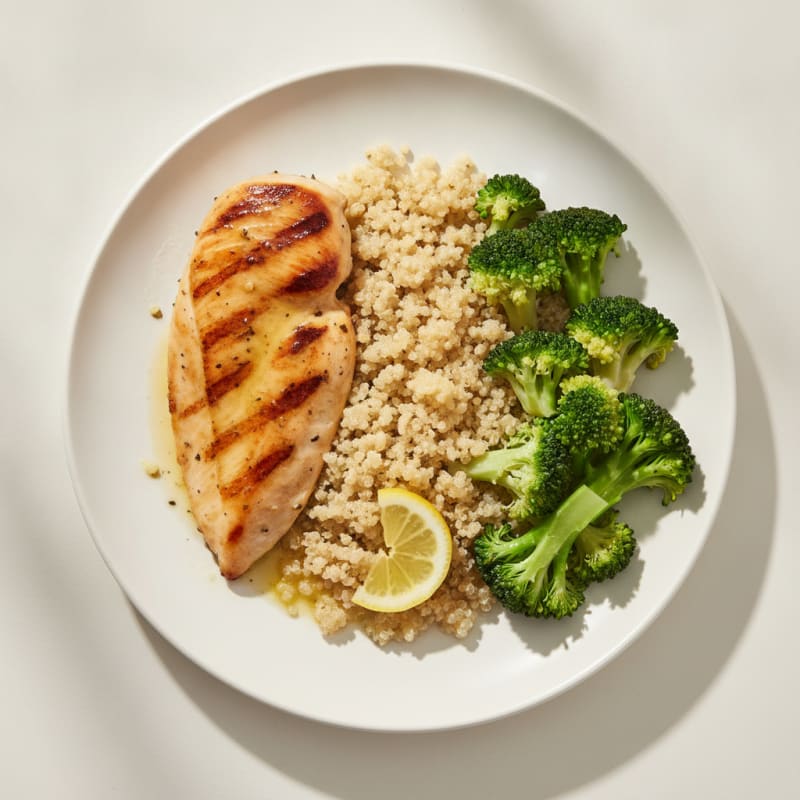 Grilled Chicken Breast with Quinoa and Steamed Broccoli