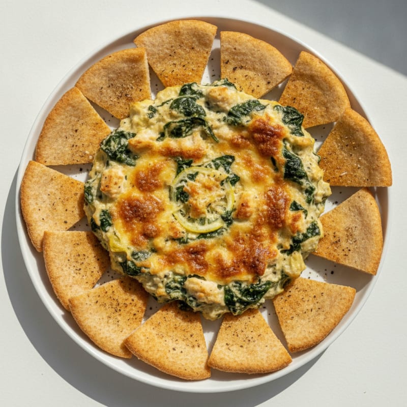 Baked Spinach Artichoke Dip with Toasted Pita