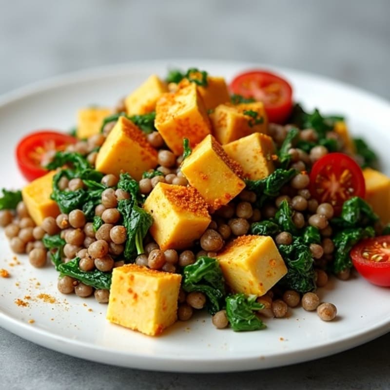 Silky Tofu Scramble with Spinach and Lentils