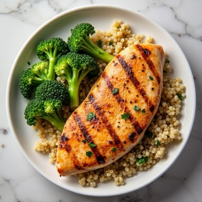 Grilled Chicken Breast with Quinoa and Steamed Broccoli