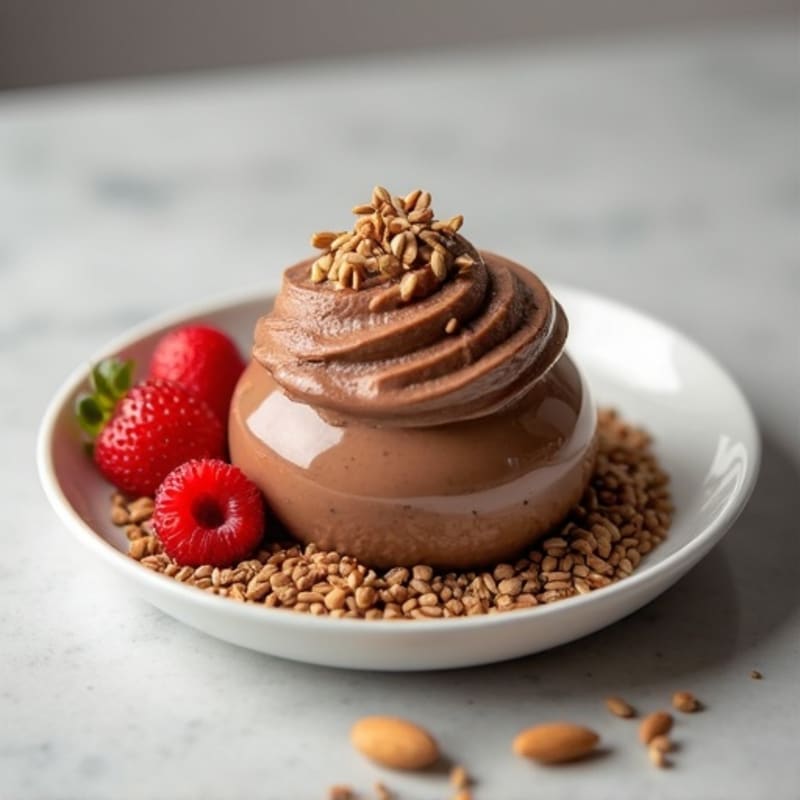 Chocolate Protein Mousse with Almond Butter and Crunchy Seeds