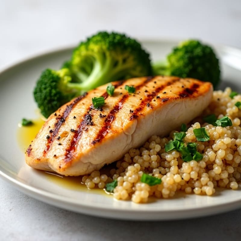 Grilled Chicken Breast with Quinoa and Roasted Broccoli