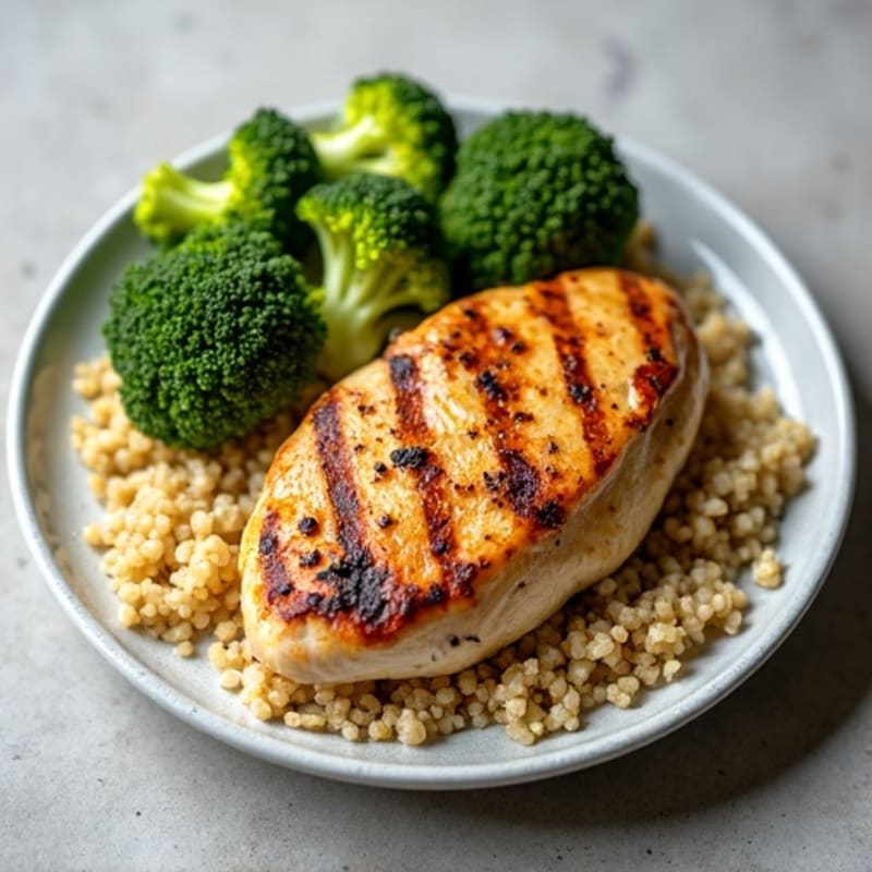 Grilled Chicken Breast with Quinoa and Roasted Broccoli