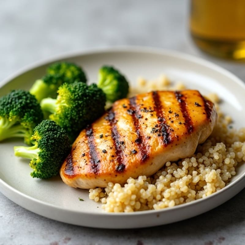 Grilled Chicken Breast with Roasted Broccoli and Quinoa