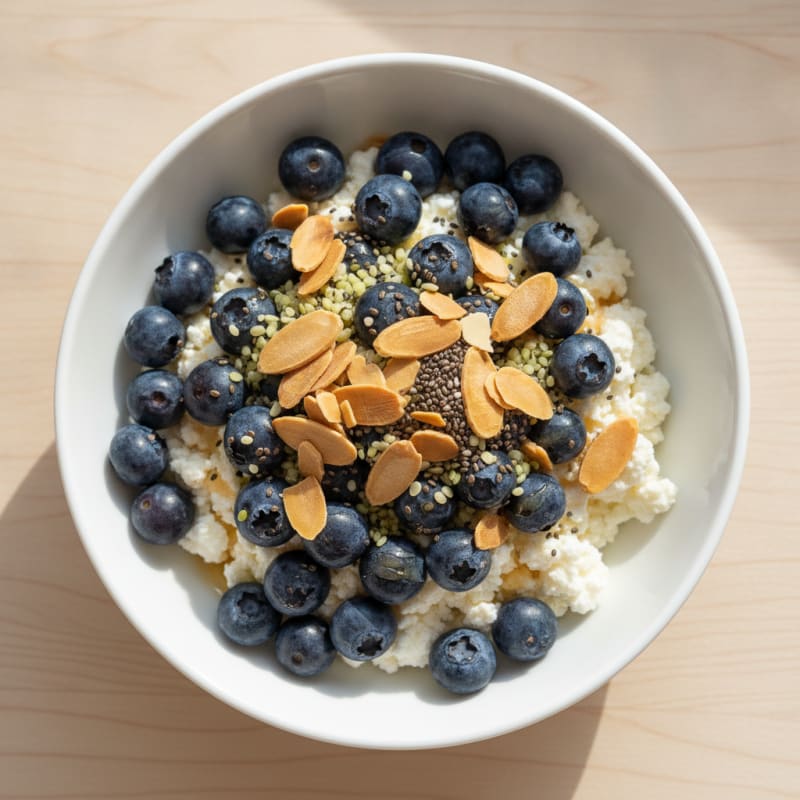 Cottage Cheese and Berry Protein Bowl with Chia Seeds
