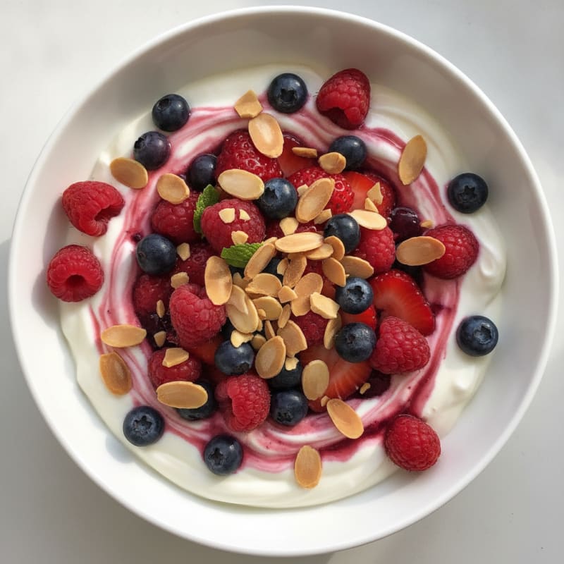 Greek Yogurt Protein Parfait with Mixed Berries and Almonds