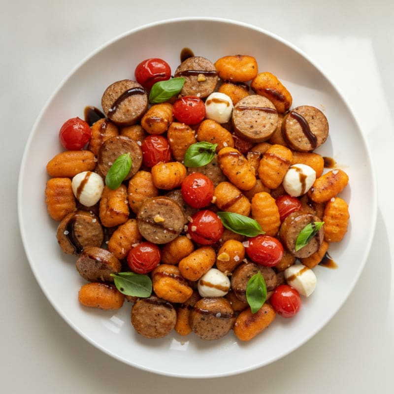 Caprese Chicken Sausage with Sweet Potato Gnocchi