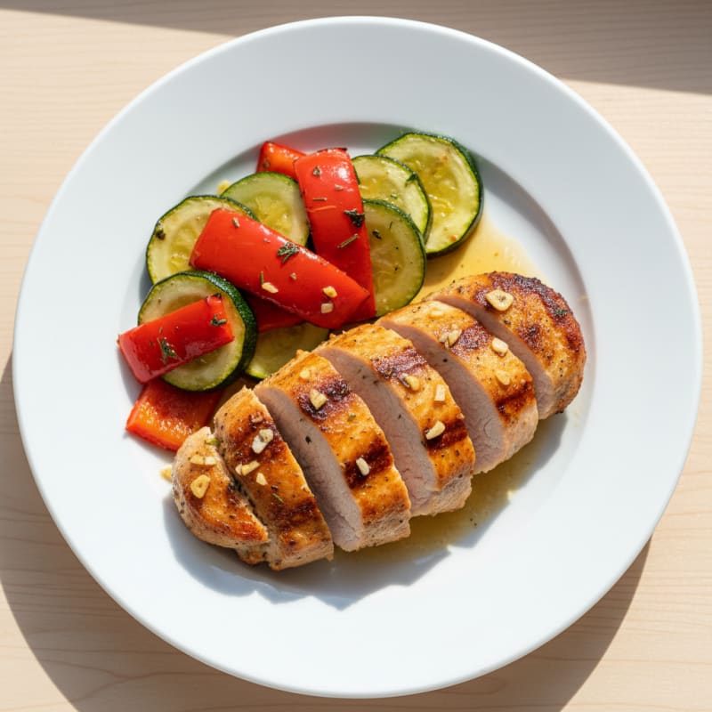 Seared Turkey Breast with Roasted Zucchini and Bell Peppers