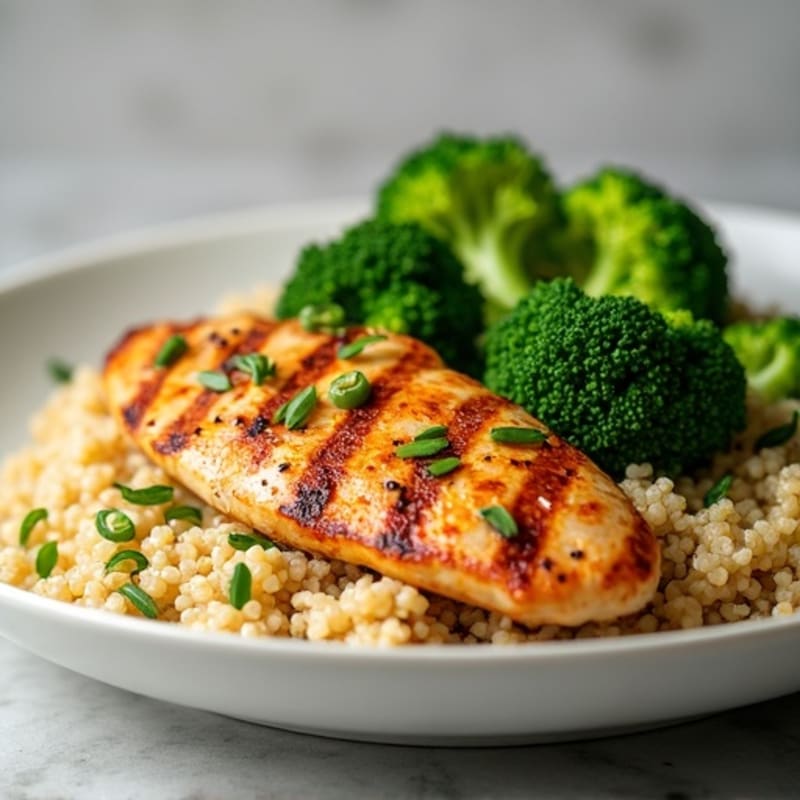 Grilled Chicken Breast with Steamed Broccoli and Quinoa