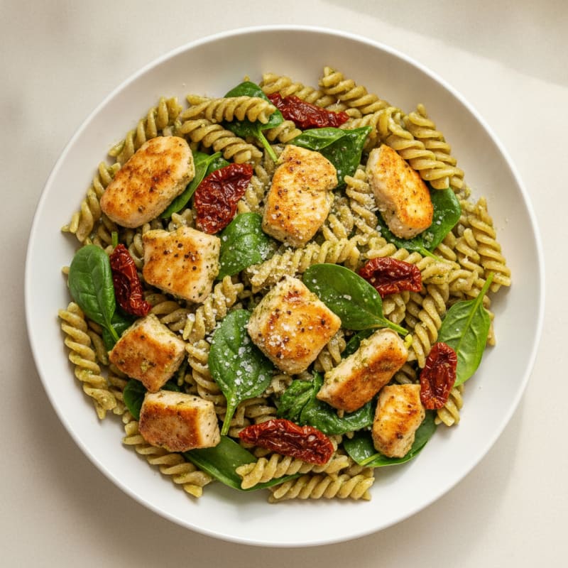Pesto Chicken Pasta with Sun-Dried Tomatoes