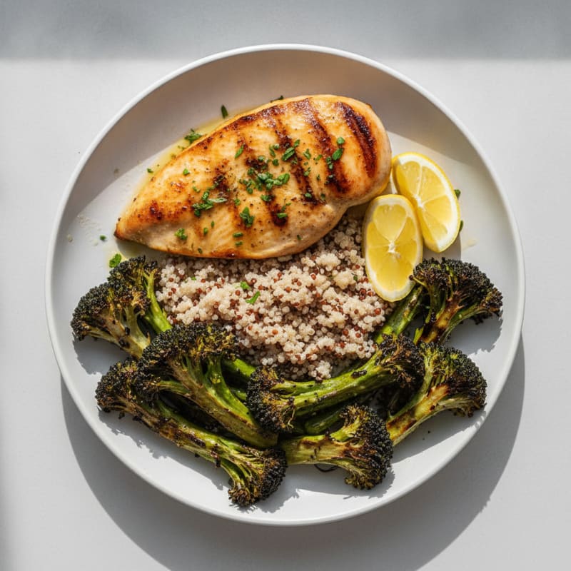 Grilled Chicken Breast with Quinoa and Roasted Broccoli