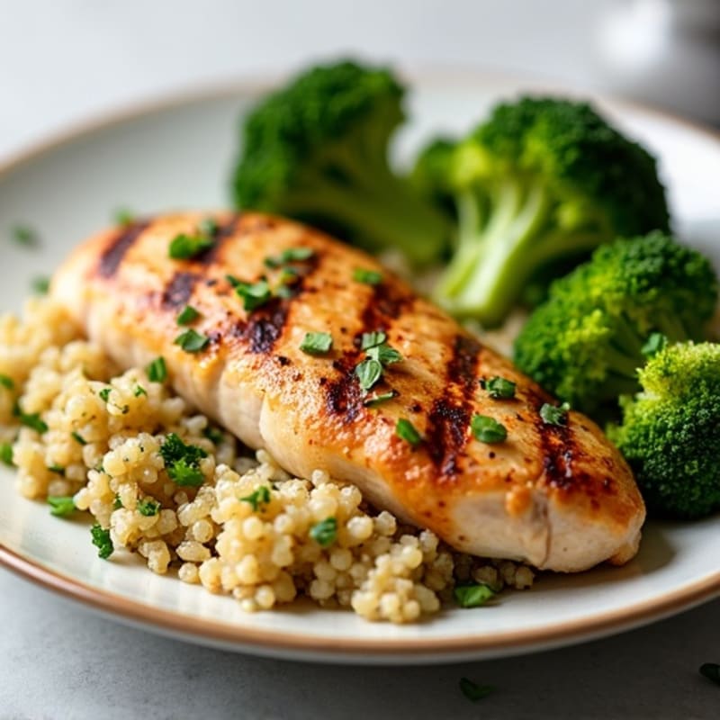 Grilled Chicken Breast with Quinoa and Roasted Broccoli