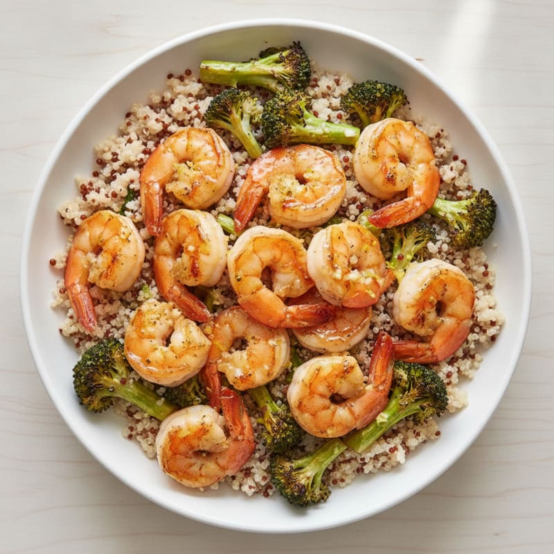 Grilled Shrimp and Quinoa Bowl with Roasted Broccoli