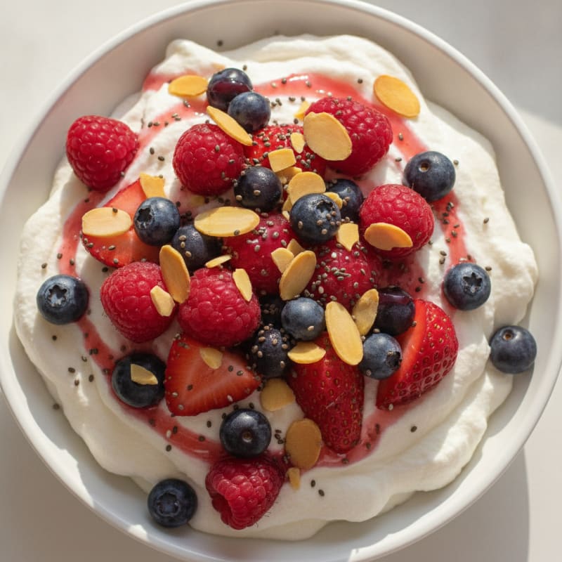 Greek Yogurt Protein Mousse with Mixed Berries