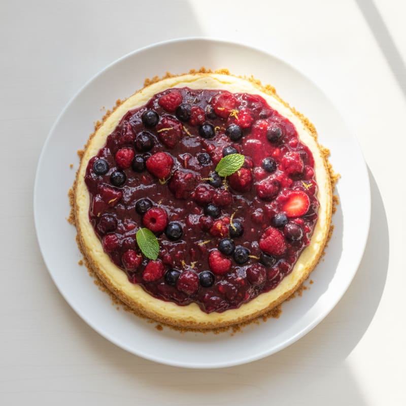 Silky Cottage Cheese Protein Cheesecake with Mixed Berries