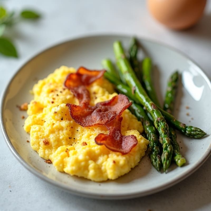 Fluffy Scrambled Eggs with Roasted Asparagus