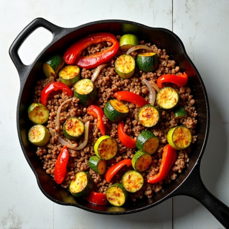 Lean Ground Beef and Roasted Vegetable Skillet