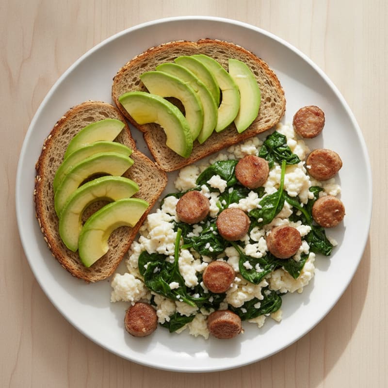 Egg White and Spinach Scramble with Turkey Sausage