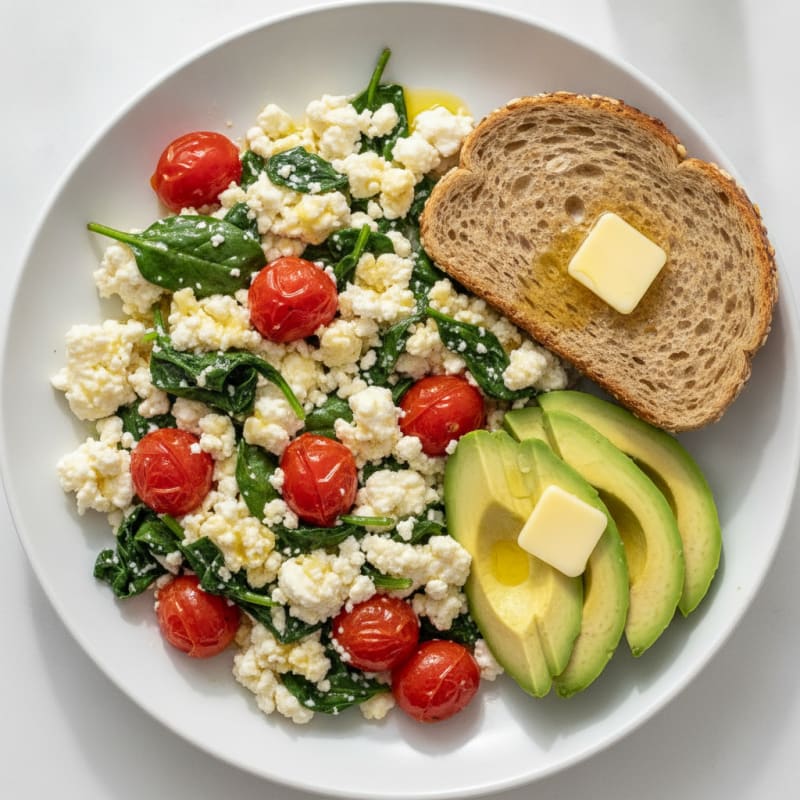 Egg White and Cottage Cheese Scramble with Spinach and Cherry Tomatoes
