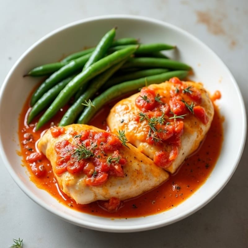 Creamy Tomato Spiced Chicken with Roasted Green Beans