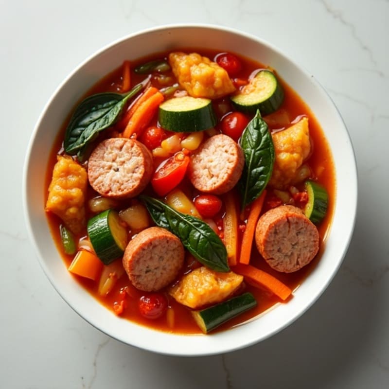 Spicy Tomato Chicken and Sausage Vegetable Stew