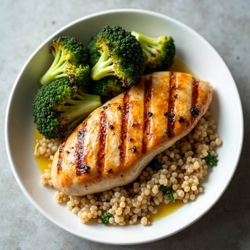 Grilled Chicken Breast with Quinoa and Roasted Broccoli