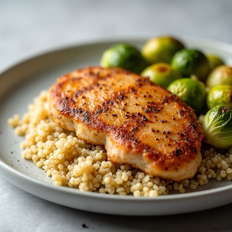 Seared Turkey Cutlets with Roasted Brussels Sprouts and Quinoa