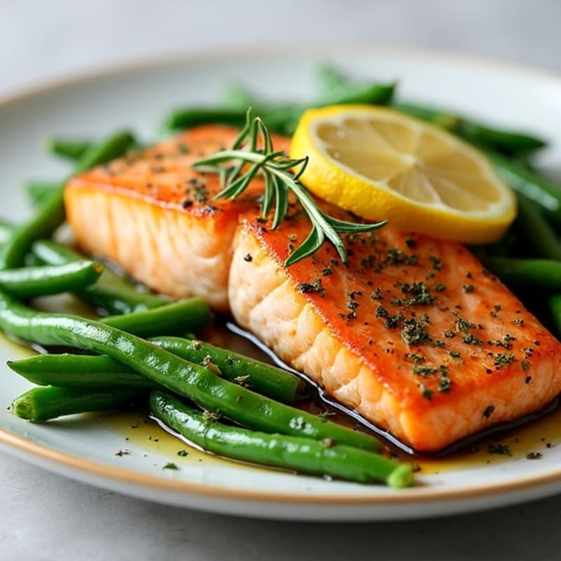 Herb-Roasted Salmon with Garlic Green Beans