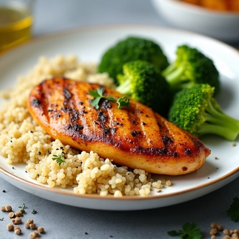 Grilled Chicken Breast with Quinoa and Steamed Broccoli