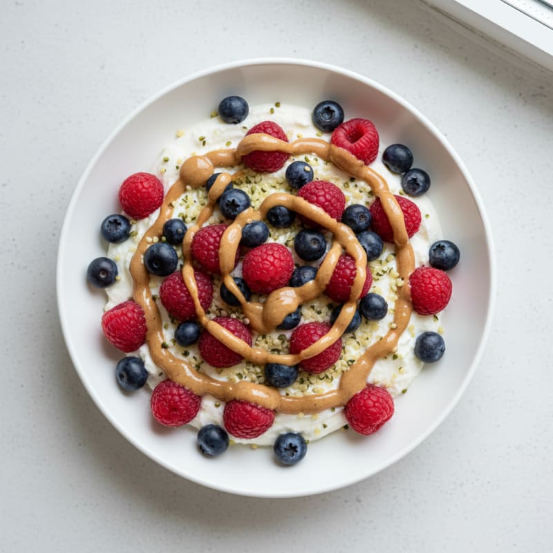 Greek Yogurt Protein Parfait with Mixed Berries and Almond Butter
