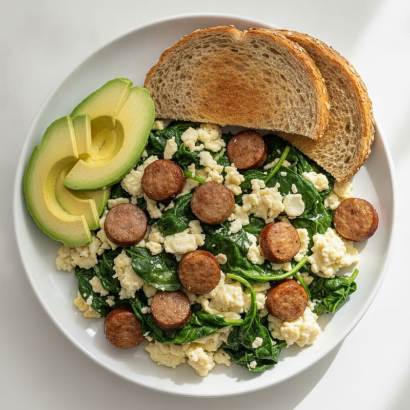 Egg White and Spinach Scramble with Turkey Sausage