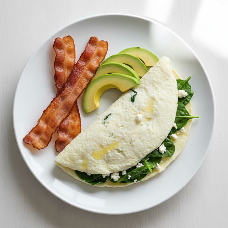 Egg White Spinach Omelette with Turkey Bacon