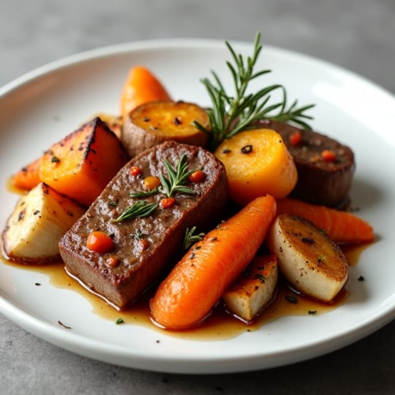 Tender Slow-Cooked Beef with Roasted Root Vegetables
