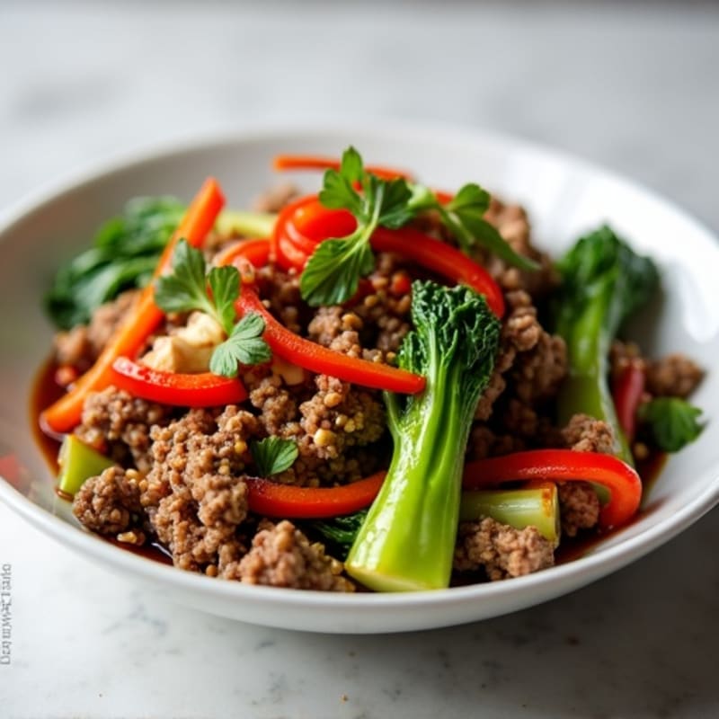 Lean Ground Beef Stir-Fry with Bok Choy and Sweet Garlic Ginger Sauce