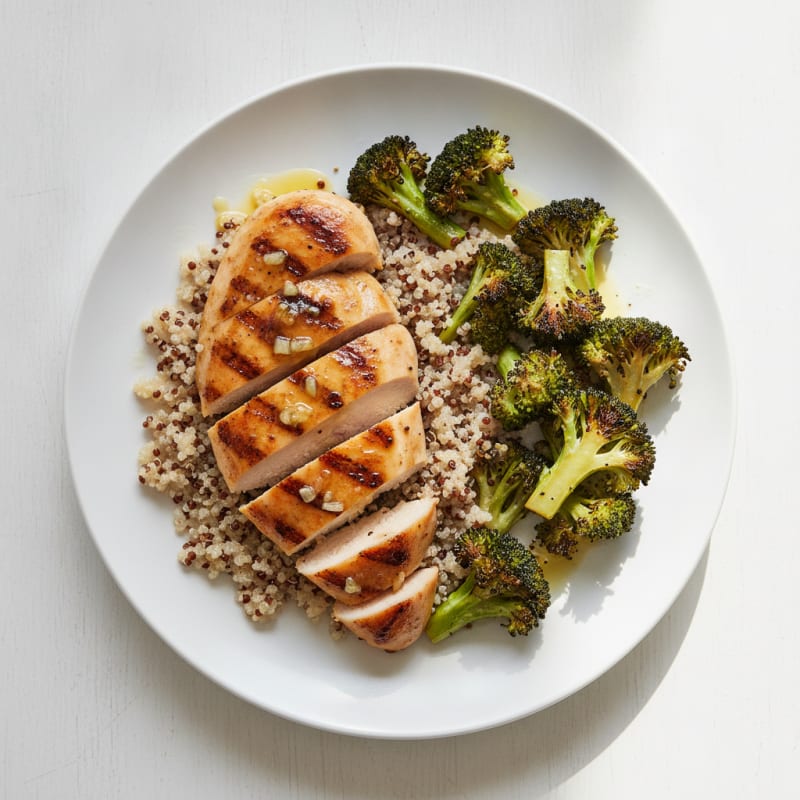Grilled Chicken Breast with Quinoa and Roasted Broccoli