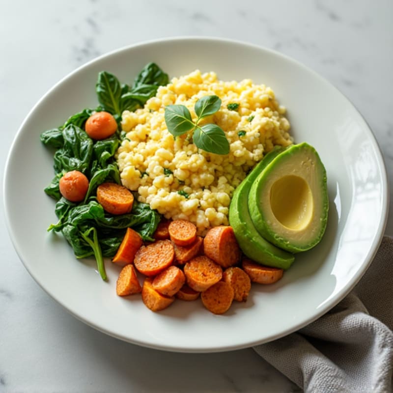 Egg White and Spinach Scramble with Roasted Sweet Potato