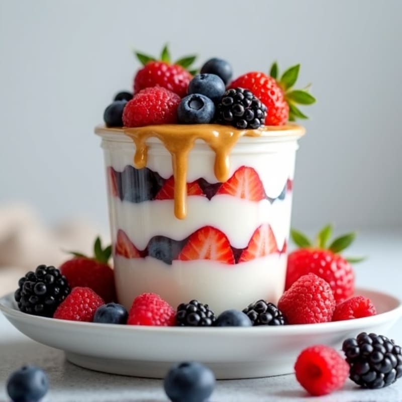 Greek Yogurt Protein Parfait with Mixed Berries and Almond Butter