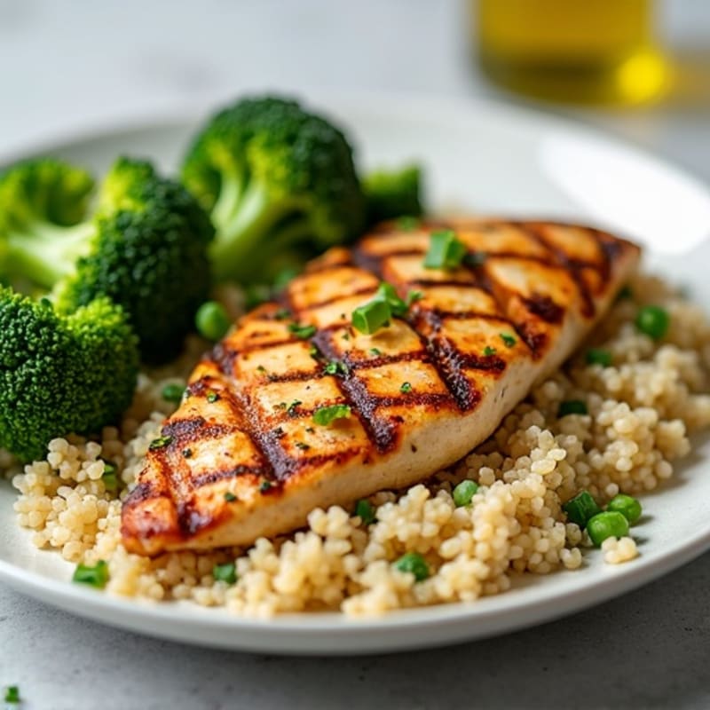 Grilled Chicken Breast with Roasted Broccoli and Quinoa