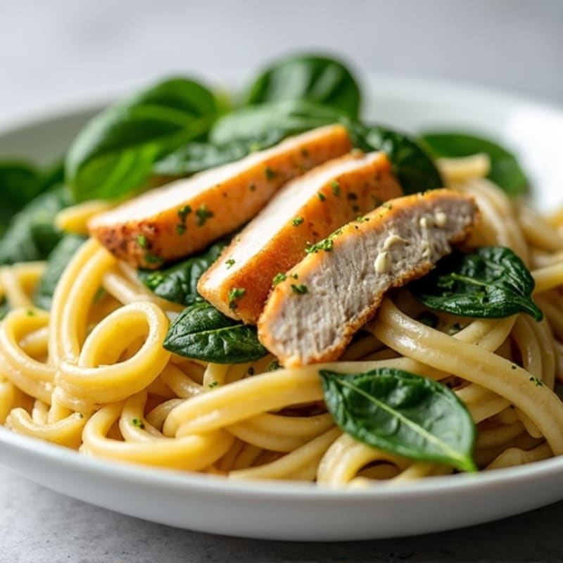 Creamy Chicken Pesto Pasta with Fresh Spinach