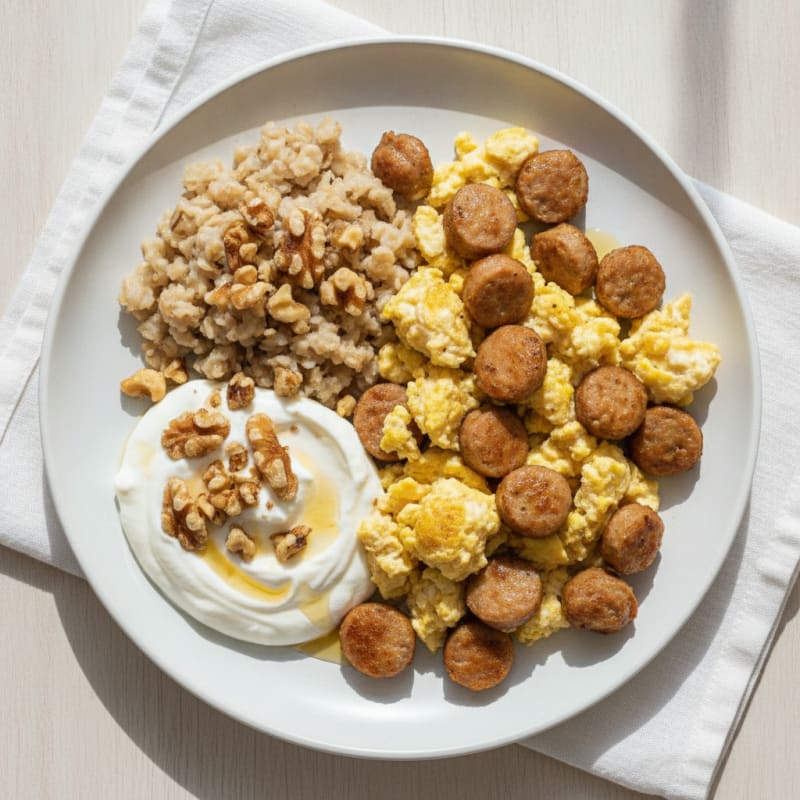 Egg White and Turkey Sausage Scramble with Greek Yogurt and Oats