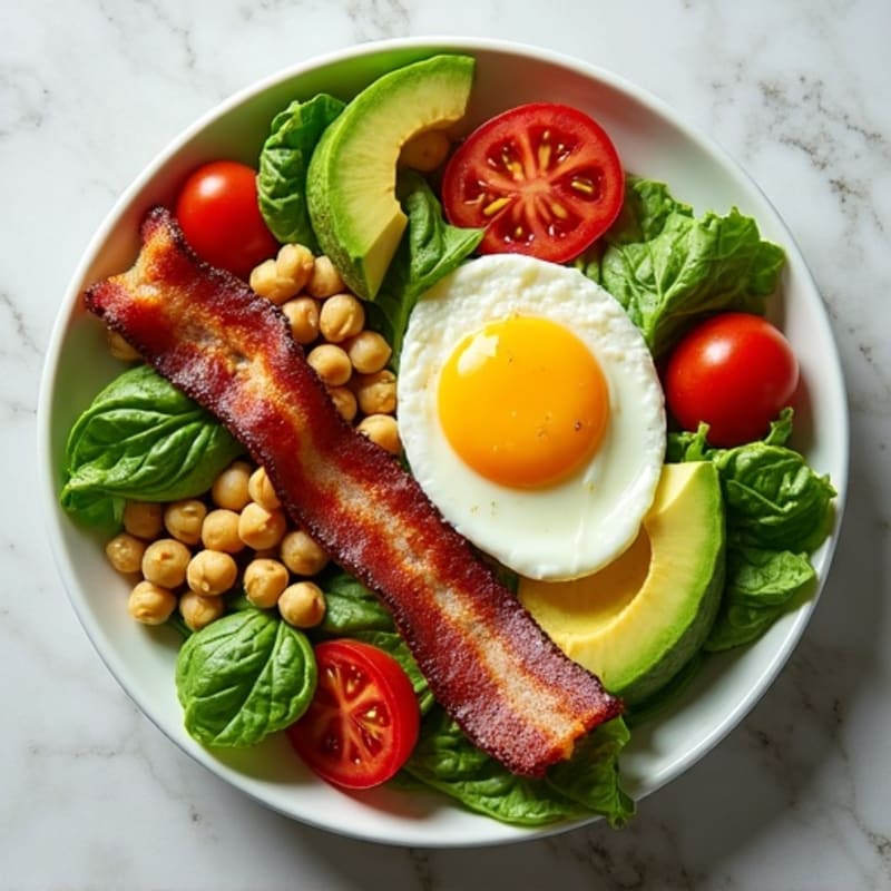 Crispy Turkey Bacon, Fresh Greens, and Tomato Salad with Creamy Avocado Dressing