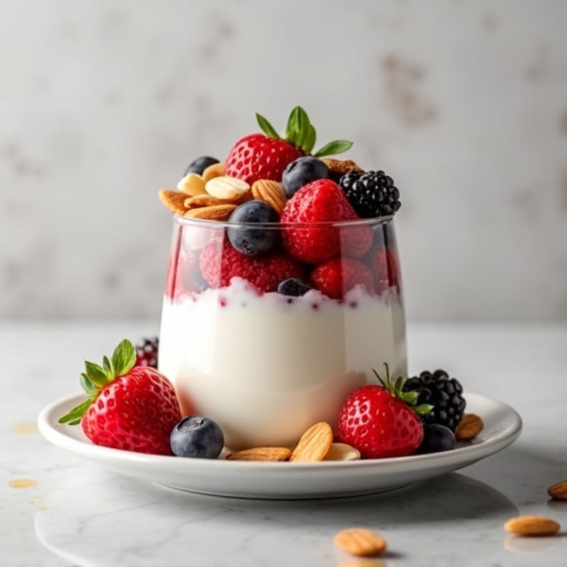 Creamy Greek Yogurt Protein Parfait with Mixed Berries and Almonds