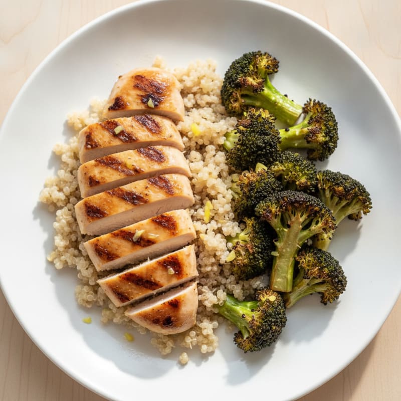 Grilled Chicken Breast with Quinoa and Roasted Broccoli