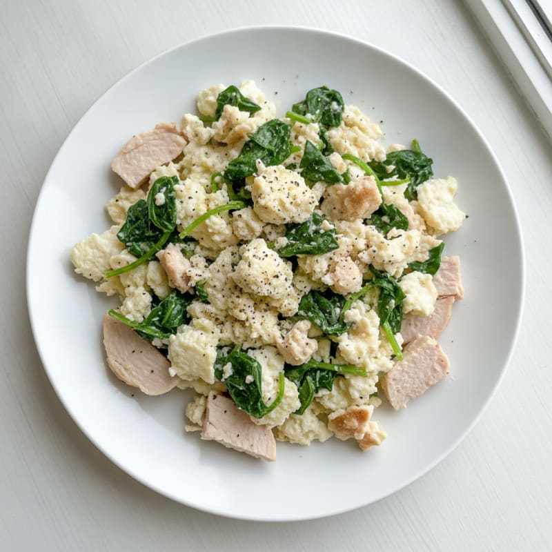 Egg White Spinach Scramble with Turkey Breast