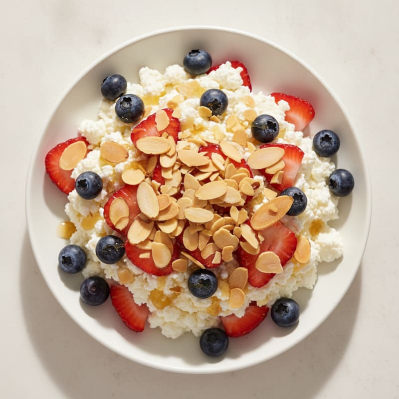 Cottage Cheese Protein Parfait with Mixed Fruit and Almonds