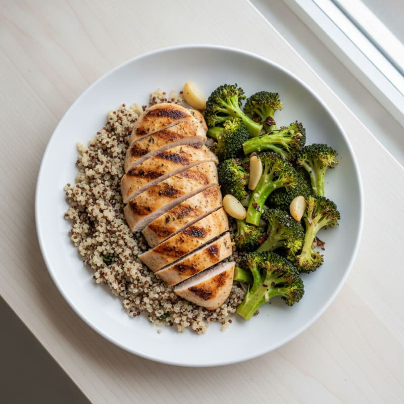 Grilled Chicken Breast with Quinoa and Roasted Broccoli