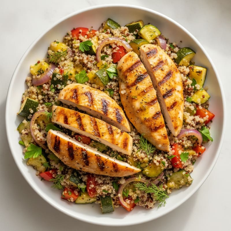 Grilled Chicken and Quinoa Salad with Roasted Vegetables