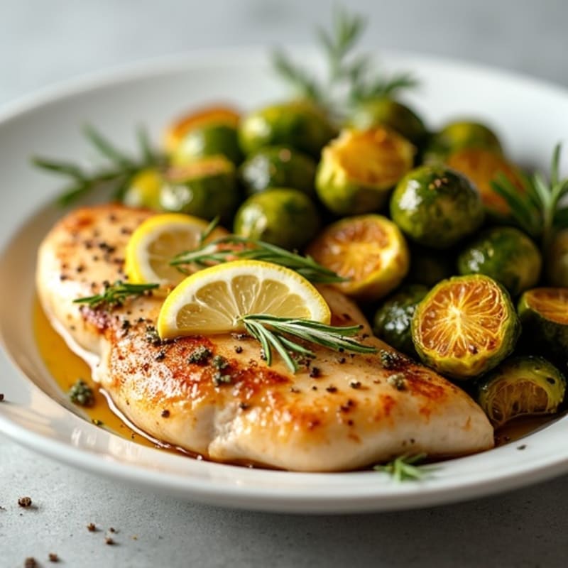 Lemon Herb Roasted Chicken Breast with Crispy Brussels Sprouts