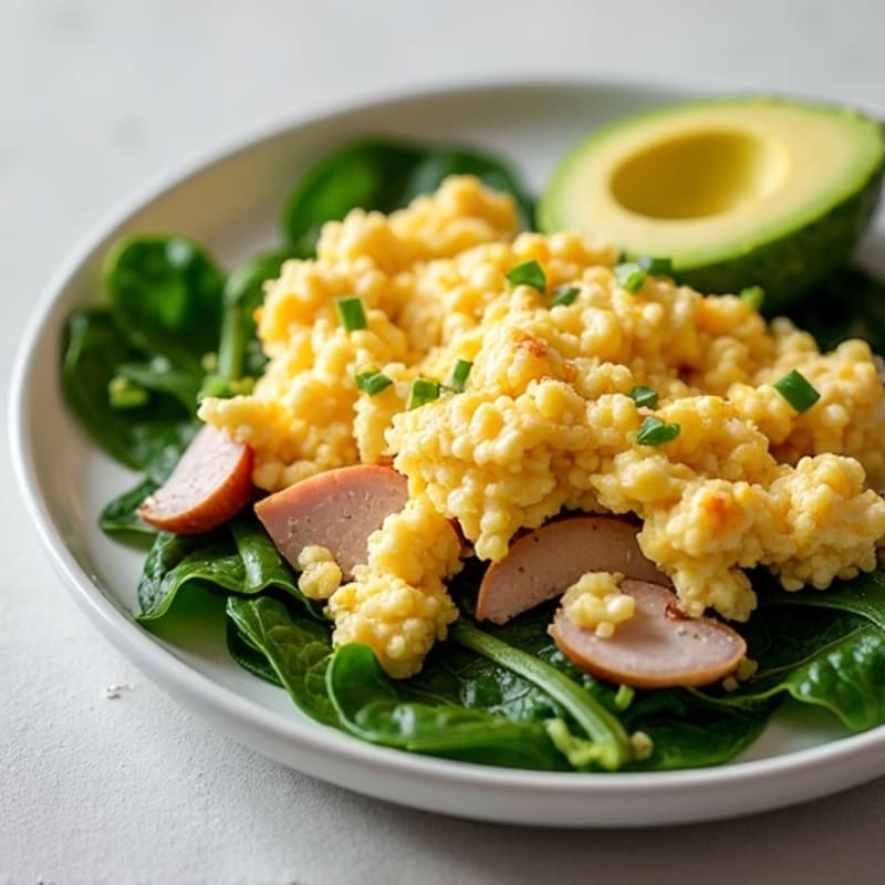 Cottage Cheese Scramble with Spinach and Smoked Turkey